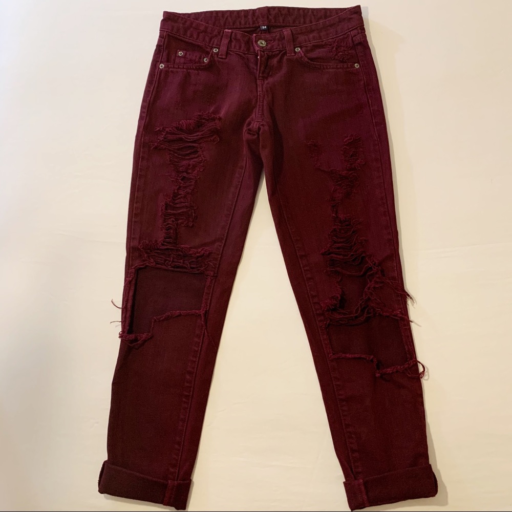 LF Carmar Maroon Distressed Boyfriend Jeans